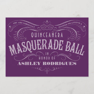 Convites para Mascarada de Quinceanera Roxo