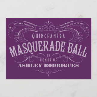 Convites para Mascarada de Quinceanera Roxo