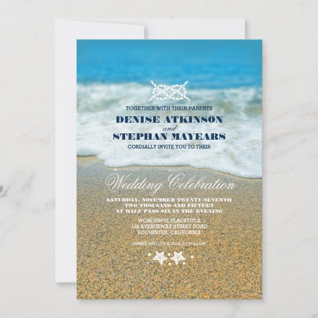 Convites para Nó de Corrida de Casamento de Praia (Frente)