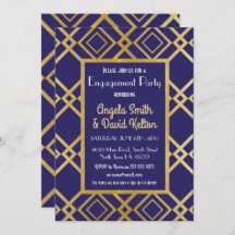 Convites para Noivados Art Deco Marinho de convite