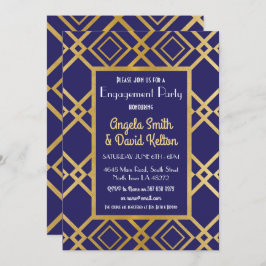 Convites para Noivados Art Deco Marinho de convite