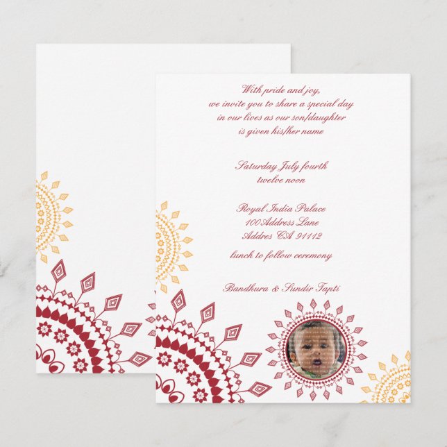 Convites para Nomeação de Bebês para Namkaran Verm (Frente/Verso)