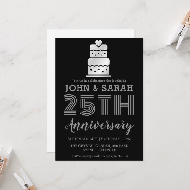 convites para o aniversário de casamento da 25 de  (Frente/Verso In Situ)