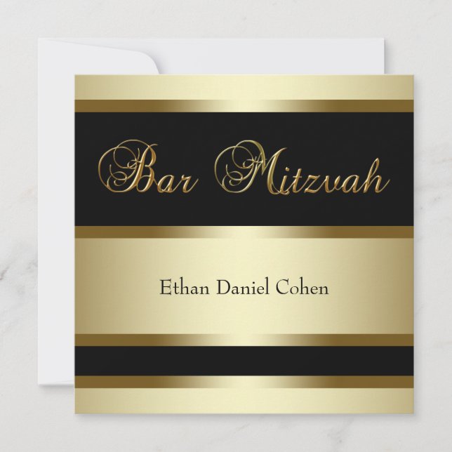 Convites para o Bar Dourado preto Mitzvah (Frente)