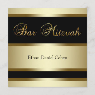 Convites para o Bar Dourado preto Mitzvah