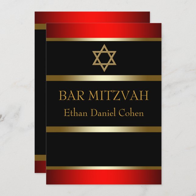 Convites para o Bar Vermelho Mitzvah (Frente/Verso)