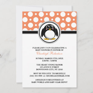 Convites para o bebê de Bolinhas laranja de pingu