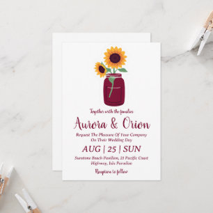 convites para o casamento de girassol e burgunte d