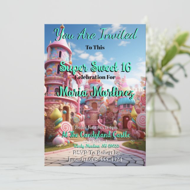 Convites para o Castelo de Candyland Sweet 16 (Em pé/Frente)