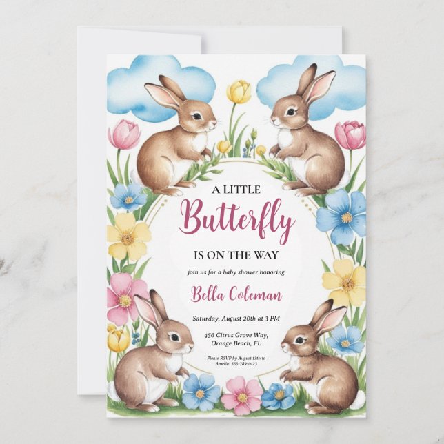 convites para o chá de bebê cor-de-rosa floral (Frente)