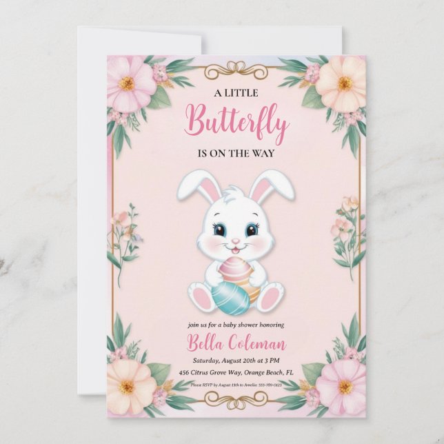 convites para o chá de bebê cor-de-rosa floral (Frente)
