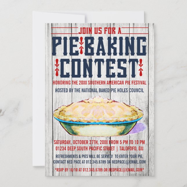 Convites para o concurso Pie Baking (Frente)