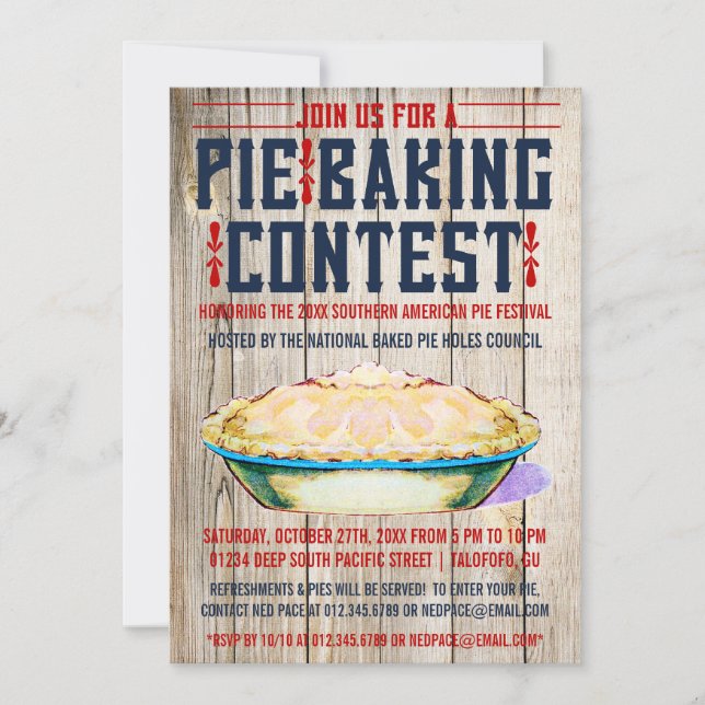 Convites para o concurso Pie Baking (Frente)