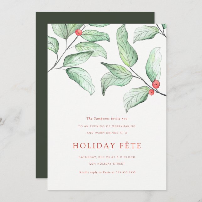 Convites para o Feriado das Berries de inverno (Frente/Verso)