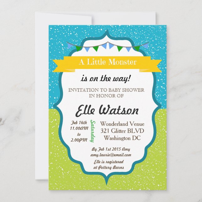 Convites para o pequeno Monster Baby Shower (Frente)