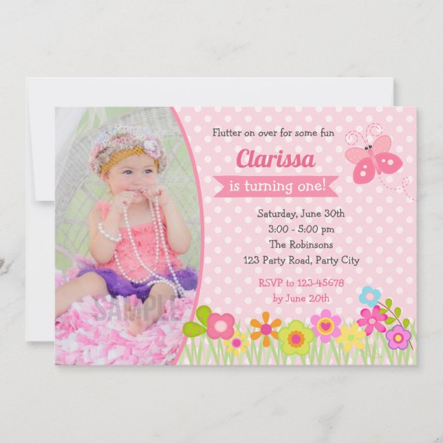 Convites para primeiro aniversario de borboletas c (Frente)
