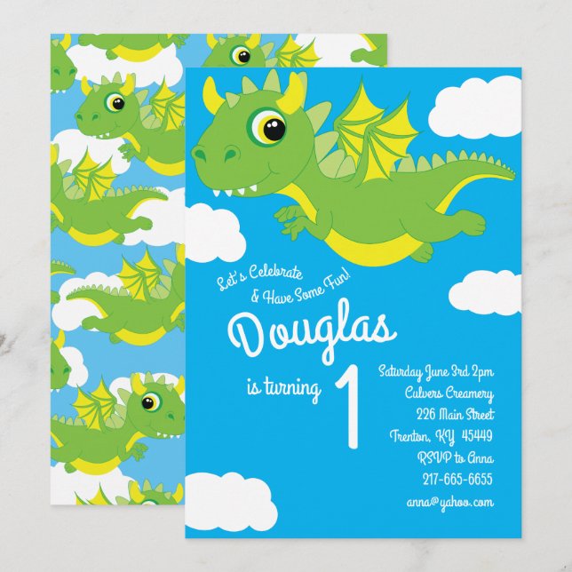 Convites para primeiro aniversario de Dragão Magné (Frente/Verso)