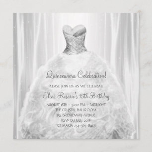 Convites para Quinceanera Branca de Vestido do Par