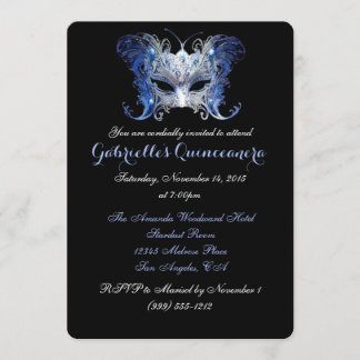Convites para Quinceanera Mascarada Azul