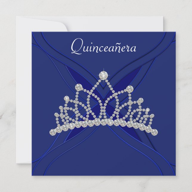 Convites para Quinceanera Real Azul e Branco (Frente)