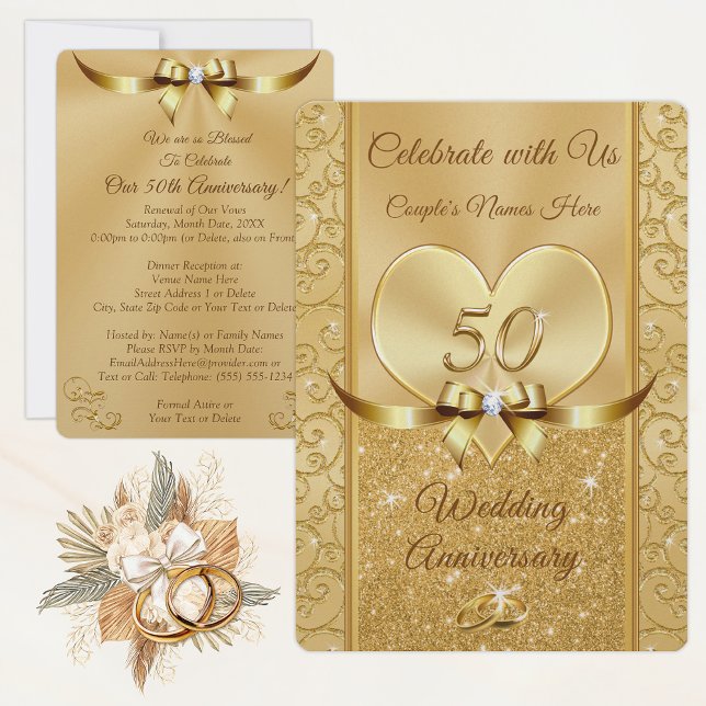 Convites para Renovação de Votos de Aniversário de (50th wedding anniversary invitations personalized. 50th anniversary renewal of vows invitatitations.)