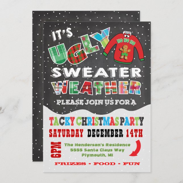 Convites para Sweater de Natal UGLY Chalkboard (Frente/Verso)