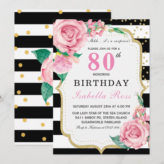 Convites para uma Festa de 80 Anos de Idade (Frente/Verso)