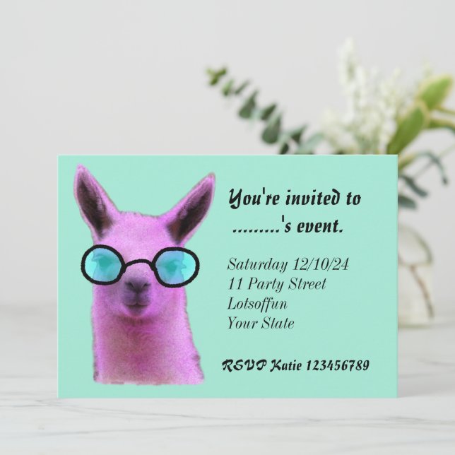 Convites Personalizados Cool Pink Llama (Em pé/Frente)