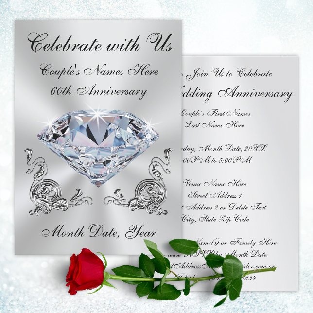 Convites personalizados de 60 anos de Casamento (Personalized 60th Anniversary Invitations. Diamond wedding anniversary invitations for parents or ?)