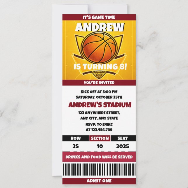 Convites Personalizados de Aniversário de Basquete (Frente)