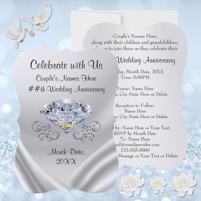 Convites Personalizados de Aniversário de Casament (Diamond Wedding Anniversary Invitations. 60th Wedding Anniversary Party Invitations. 60 years.)