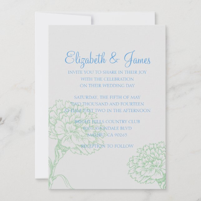 Convites personalizados de casamento azul e verde (Frente)