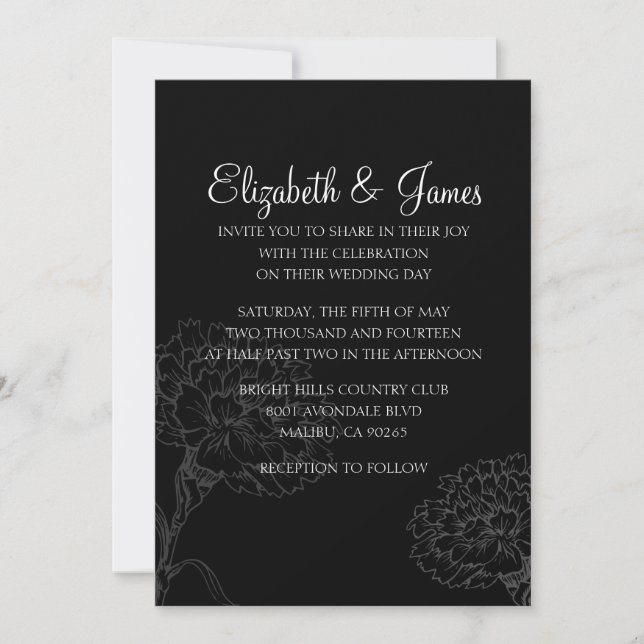 Convites personalizados de casamento de preto e br (Frente)