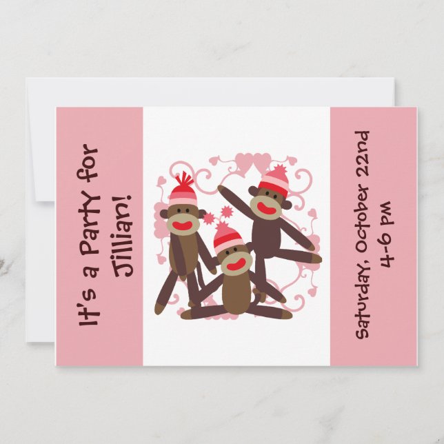 Convites Personalizados de Macaco de Meia Menina 5 (Frente)