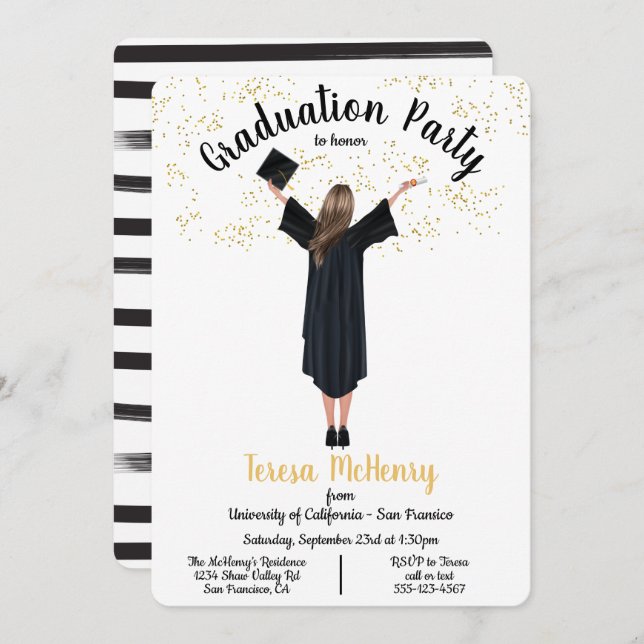 Convites personalizados para graduação em retrato (Frente/Verso)