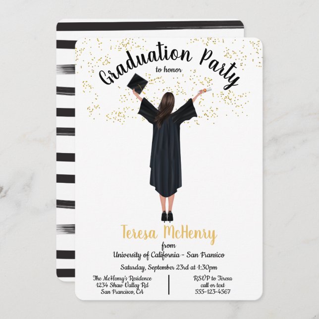 Convites personalizados para graduação em retrato (Frente/Verso)