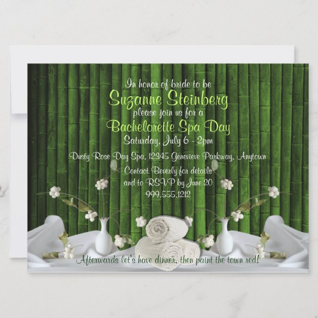 Convites Personalizados para o Dia Spa de Bachelor (Frente)