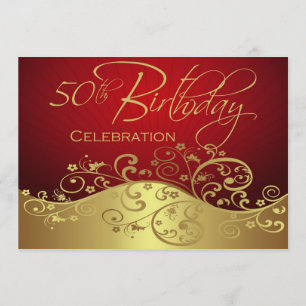 Convites personalizados vermelhos & do ouro 50th