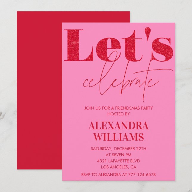 Convites Pink Red Friendsmas Vamos celebrar (Frente/Verso)