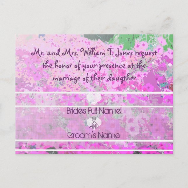 Convites Pintados para Casamento de Petunias (Frente)