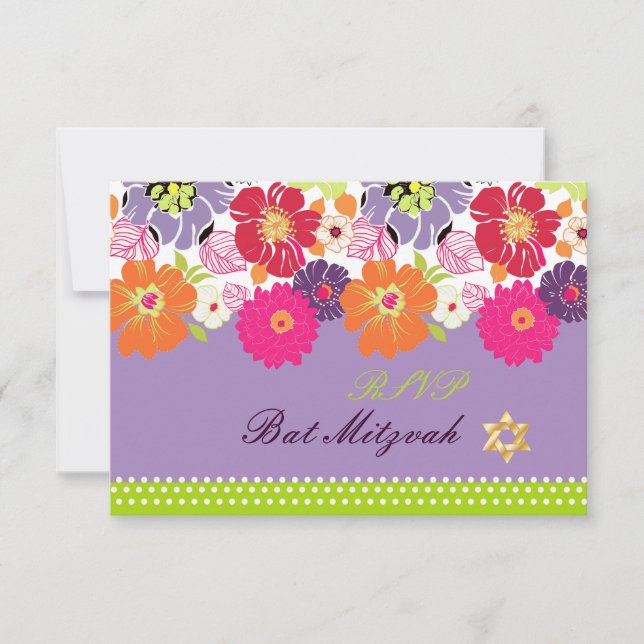 Convites PixDezines rsvp/ Alegre floral retrô, Bat (Frente)
