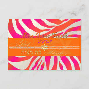 Convites PixDezines rsvp Rosa Quente+Laranja Zebra