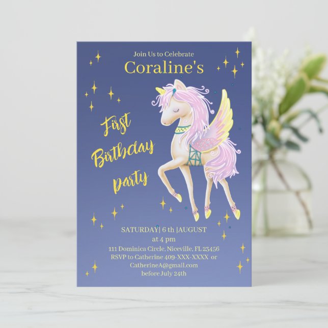 Convites planos Cartões de primeiro aniversário co (Em pé/Frente)