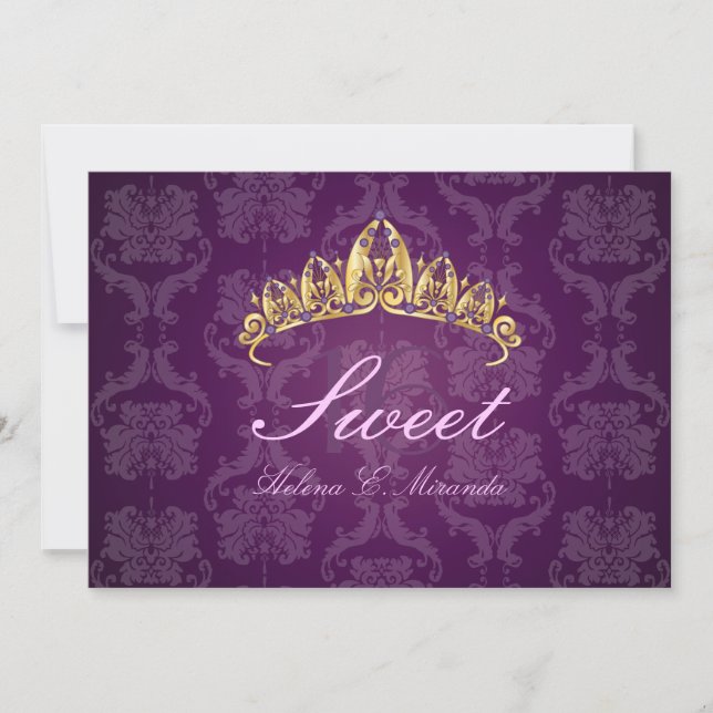 Convites Plum Damask Sweet 16/ tiara/ametista (Frente)