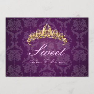 Convites Plum Damask Sweet 16/ tiara/ametista