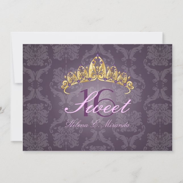 Convites Plum Damask Sweet 16/ tiara/ametista (Frente)