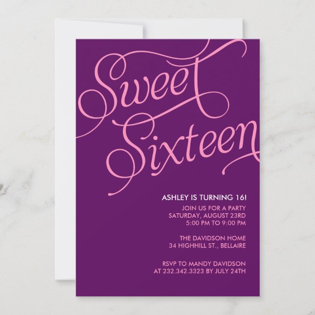 Convites Purple Sweet 16 (Frente)