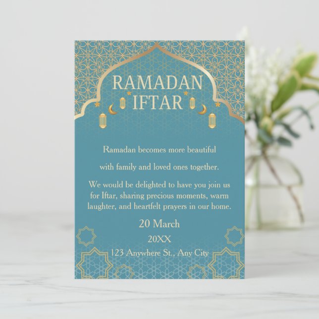 Convites Ramadan Mubarak – Iftar Familiar Elegante (Em pé/Frente)