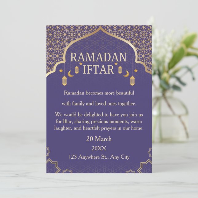Convites Ramadan Mubarak – Iftar Familiar Elegante (Em pé/Frente)