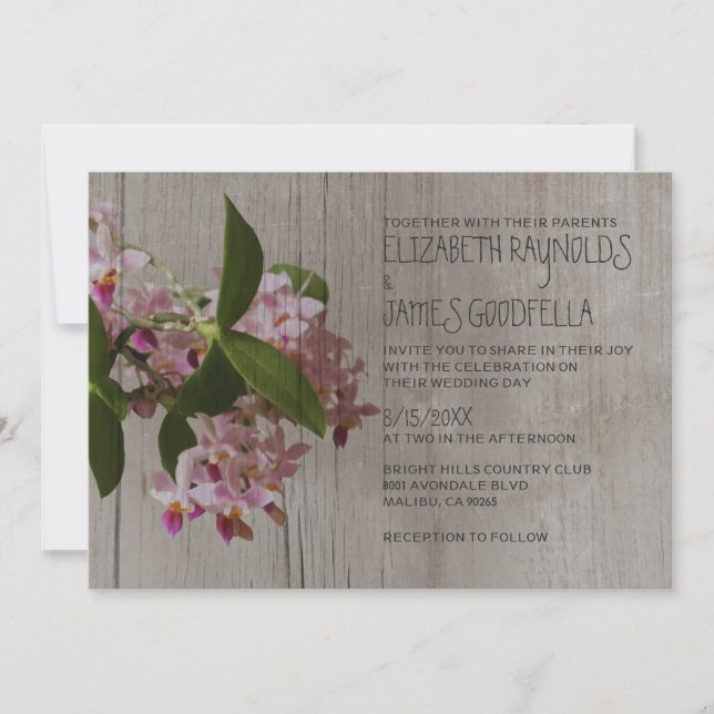 Convites Rásticos De Casamento De Orquídeas (Frente)